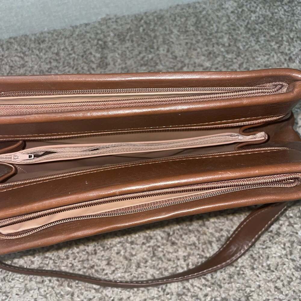 Vintage Brown Faux Leather Multi-Compartment Organizer Crossbody Bag - Picture 5 of 7